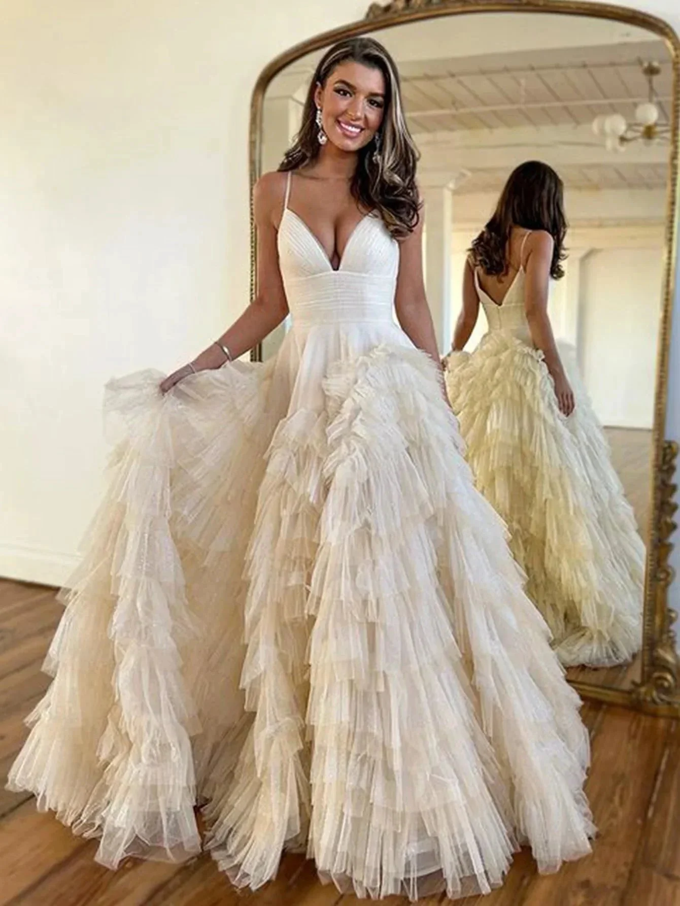 Alianna |A-Line Spaghetti Straps Tiered Tulle Prom Dress - Image 9