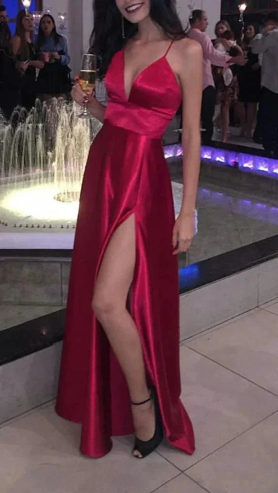 A Line Spaghetti Straps V Neck Evening Dress Y804 - Image 2
