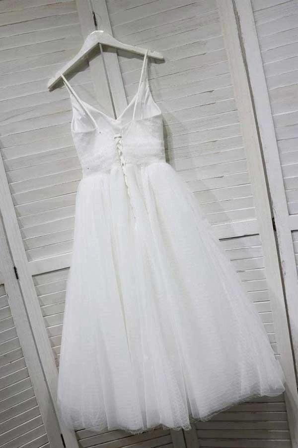 A-Line Spaghetti Straps White Homecoming Prom Dress with Tulle PD154 - Image 2