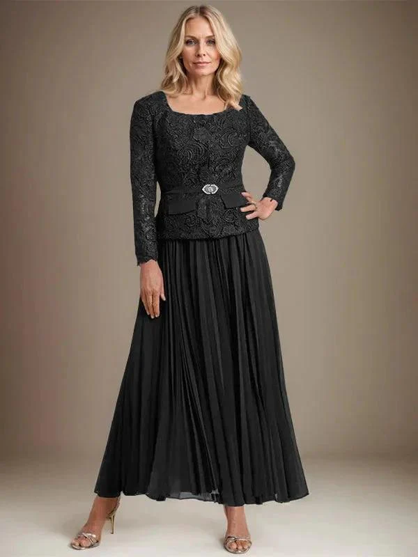 A-line Square Ankle-Length Chiffon Mother of the Bride Dress With Pleated - Image 11