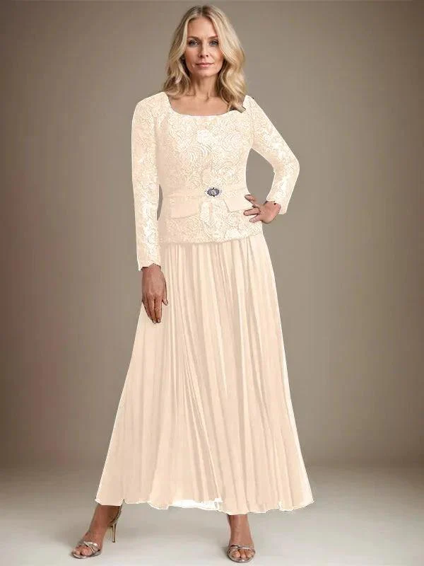 A-line Square Ankle-Length Chiffon Mother of the Bride Dress With Pleated - Image 13