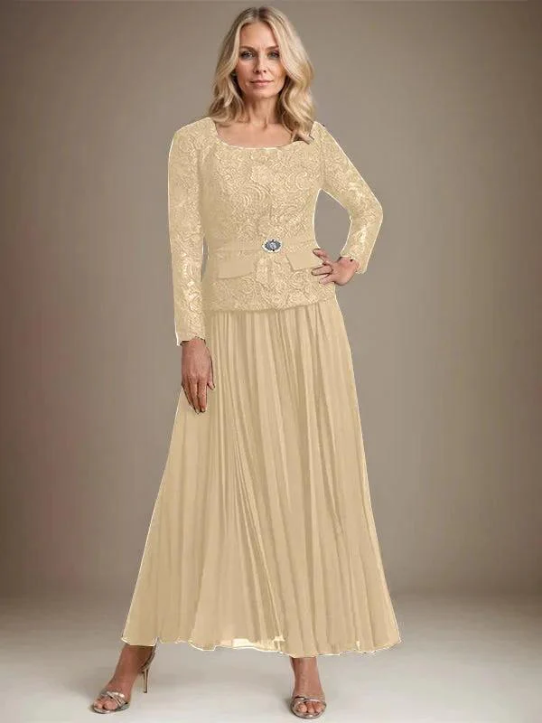 A-line Square Ankle-Length Chiffon Mother of the Bride Dress With Pleated - Image 14