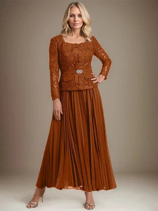 A-line Square Ankle-Length Chiffon Mother of the Bride Dress With Pleated - Image 15