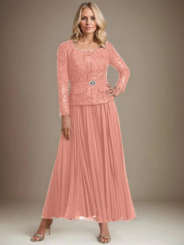 A-line Square Ankle-Length Chiffon Mother of the Bride Dress With Pleated - Image 16
