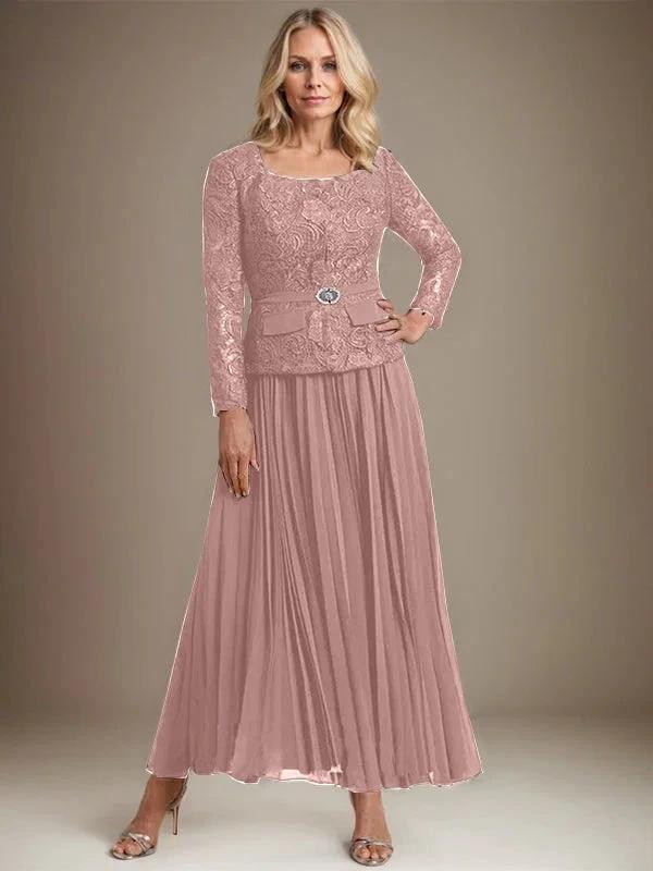 A-line Square Ankle-Length Chiffon Mother of the Bride Dress With Pleated - Image 17