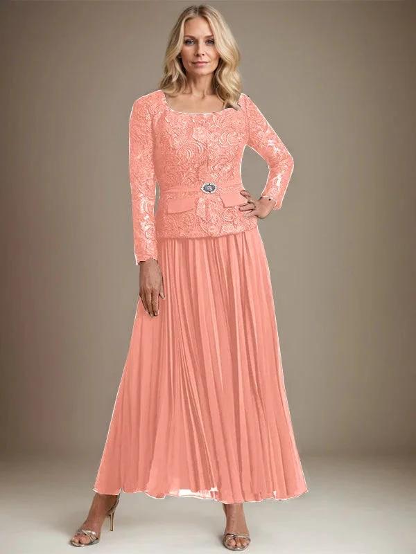 A-line Square Ankle-Length Chiffon Mother of the Bride Dress With Pleated - Image 18