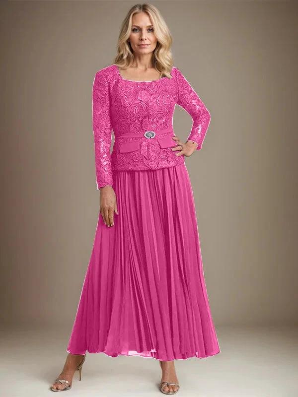 A-line Square Ankle-Length Chiffon Mother of the Bride Dress With Pleated - Image 19