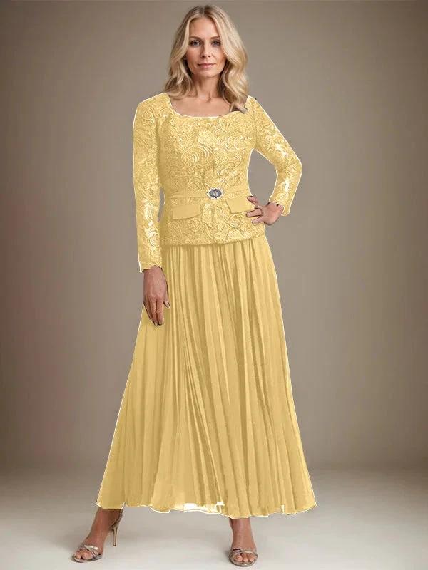 A-line Square Ankle-Length Chiffon Mother of the Bride Dress With Pleated - Image 20