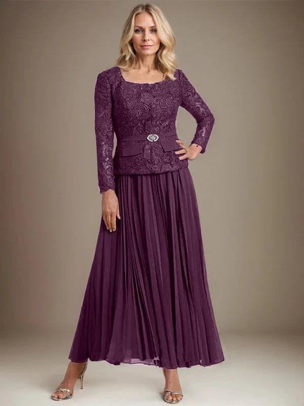 A-line Square Ankle-Length Chiffon Mother of the Bride Dress With Pleated - Image 21