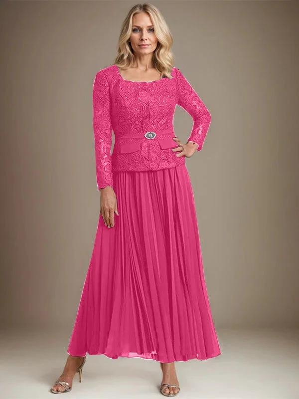 A-line Square Ankle-Length Chiffon Mother of the Bride Dress With Pleated - Image 22