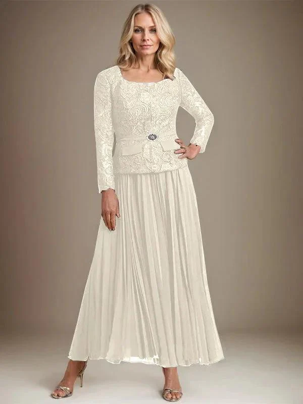 A-line Square Ankle-Length Chiffon Mother of the Bride Dress With Pleated - Image 23