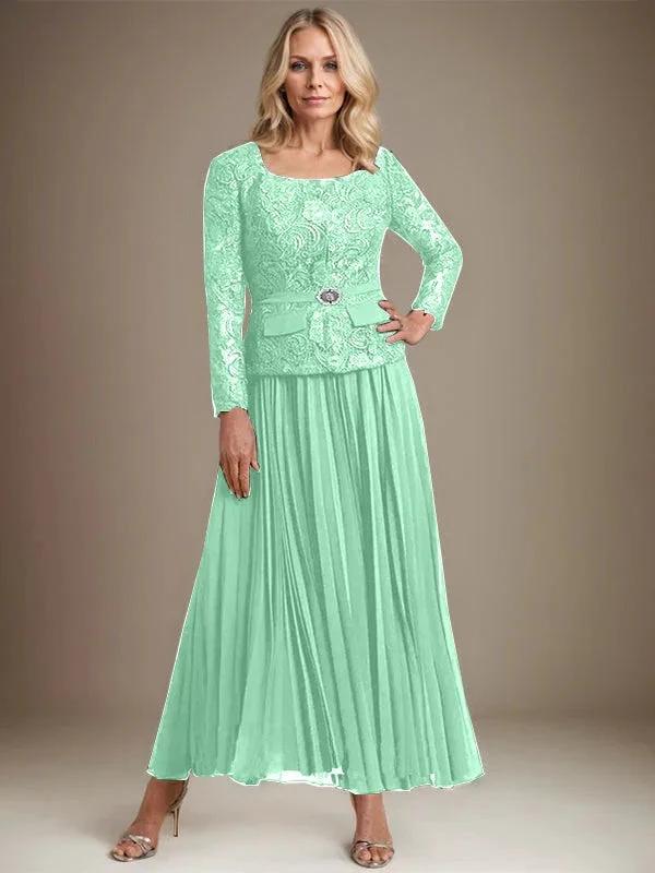 A-line Square Ankle-Length Chiffon Mother of the Bride Dress With Pleated - Image 29