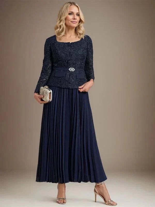 A-line Square Ankle-Length Chiffon Mother of the Bride Dress With Pleated - Image 3