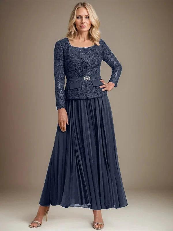 A-line Square Ankle-Length Chiffon Mother of the Bride Dress With Pleated - Image 30