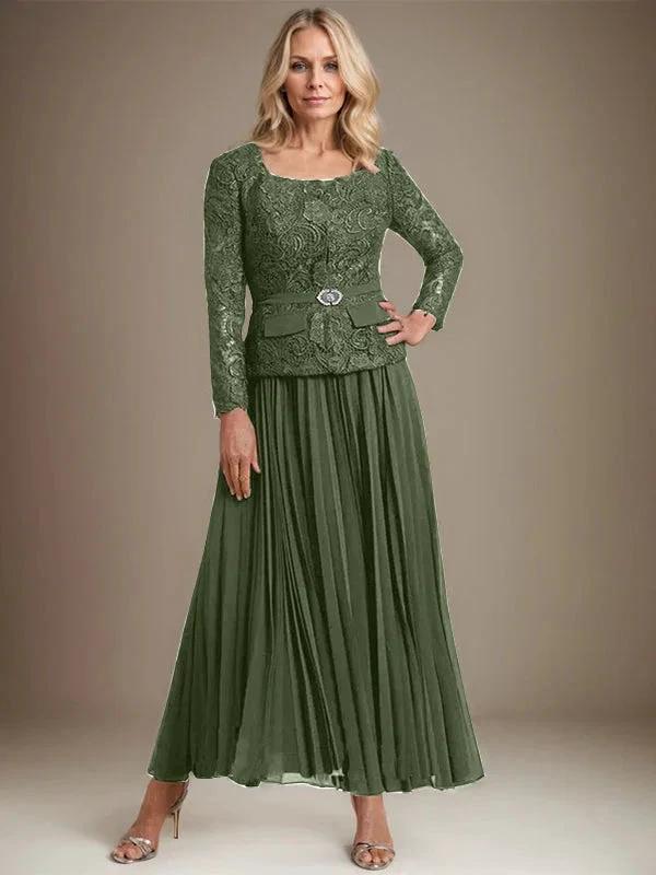 A-line Square Ankle-Length Chiffon Mother of the Bride Dress With Pleated - Image 31