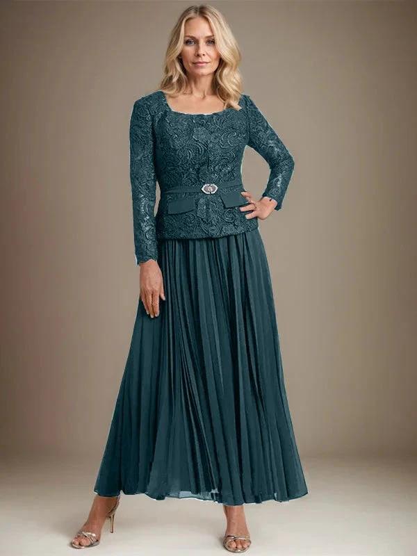 A-line Square Ankle-Length Chiffon Mother of the Bride Dress With Pleated - Image 32