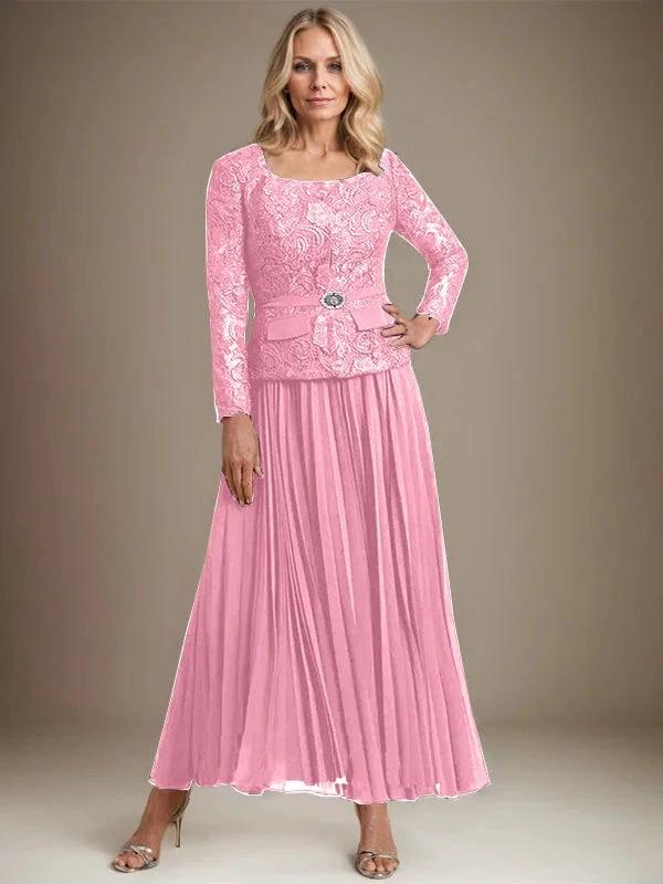A-line Square Ankle-Length Chiffon Mother of the Bride Dress With Pleated - Image 33