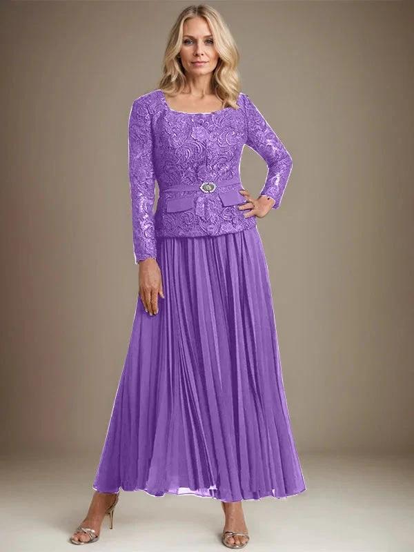 A-line Square Ankle-Length Chiffon Mother of the Bride Dress With Pleated - Image 34