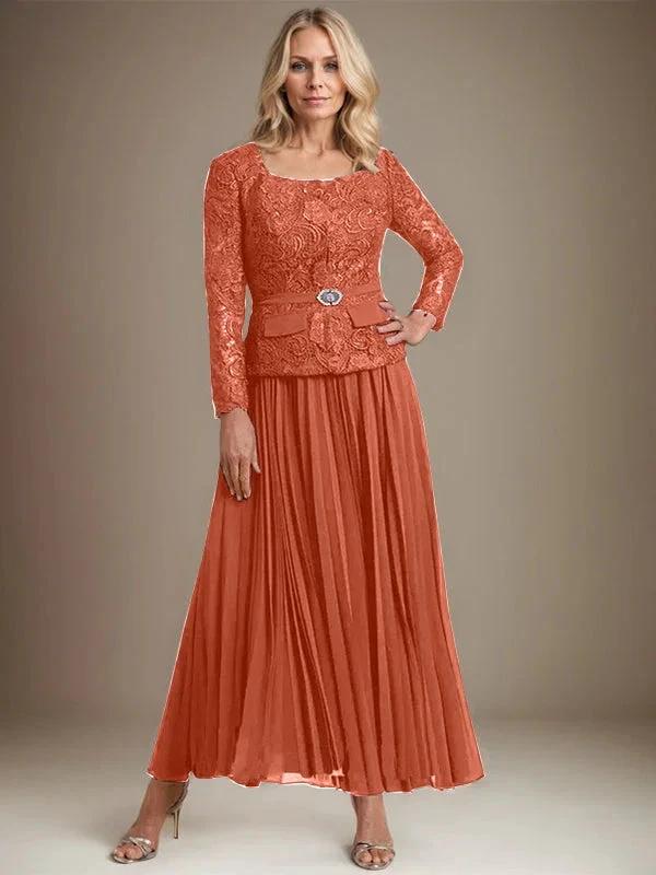 A-line Square Ankle-Length Chiffon Mother of the Bride Dress With Pleated - Image 35