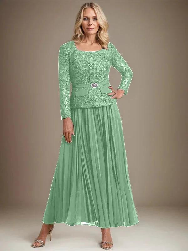 A-line Square Ankle-Length Chiffon Mother of the Bride Dress With Pleated - Image 36