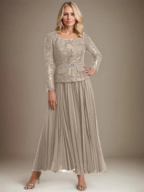 A-line Square Ankle-Length Chiffon Mother of the Bride Dress With Pleated - Image 37
