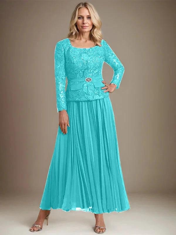 A-line Square Ankle-Length Chiffon Mother of the Bride Dress With Pleated - Image 38