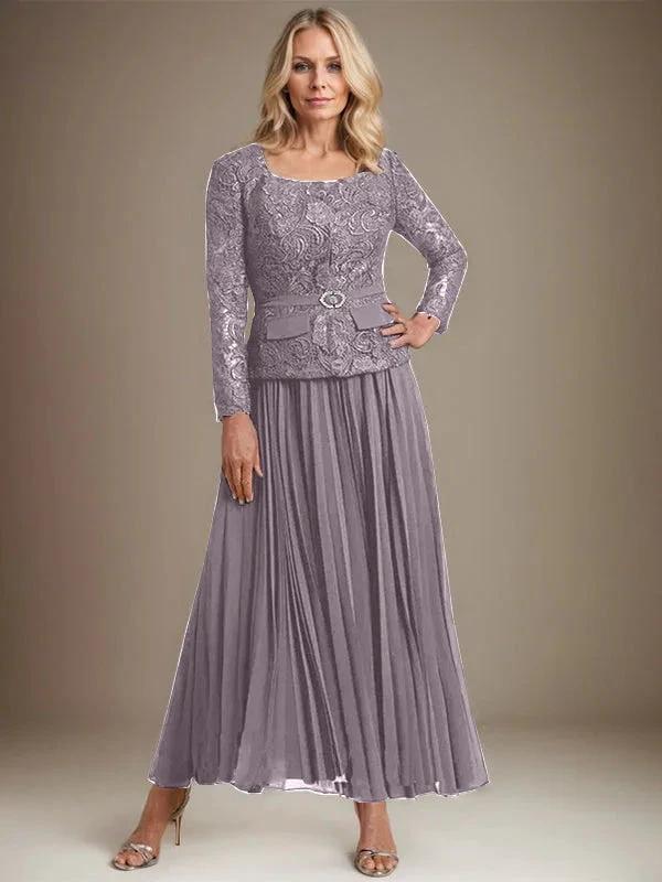 A-line Square Ankle-Length Chiffon Mother of the Bride Dress With Pleated - Image 40