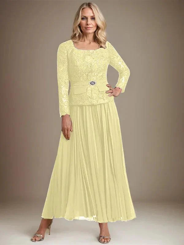 A-line Square Ankle-Length Chiffon Mother of the Bride Dress With Pleated - Image 41