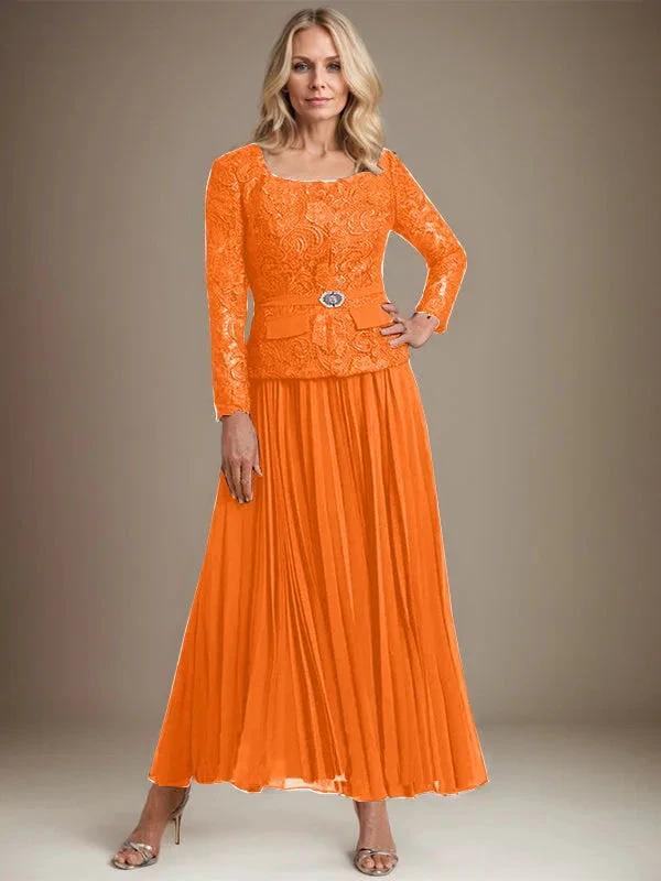 A-line Square Ankle-Length Chiffon Mother of the Bride Dress With Pleated - Image 42