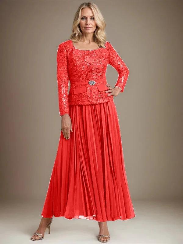 A-line Square Ankle-Length Chiffon Mother of the Bride Dress With Pleated - Image 43