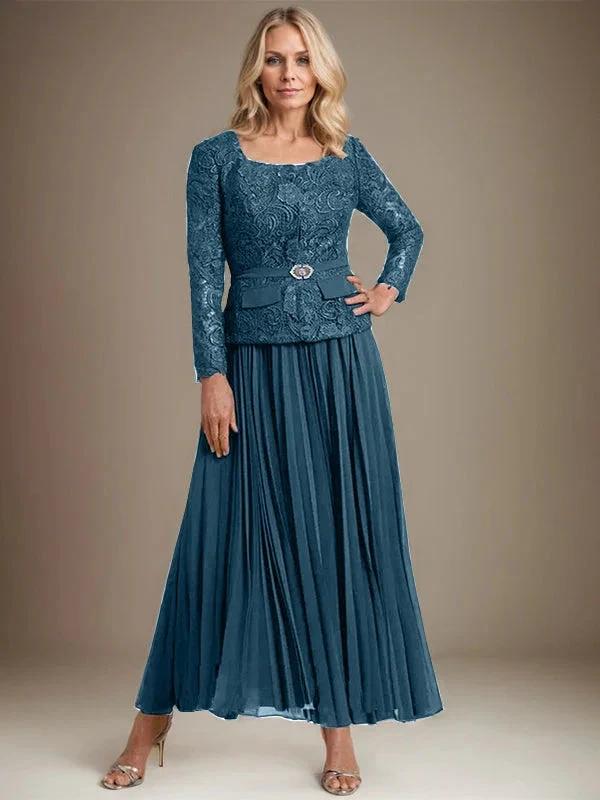 A-line Square Ankle-Length Chiffon Mother of the Bride Dress With Pleated - Image 45