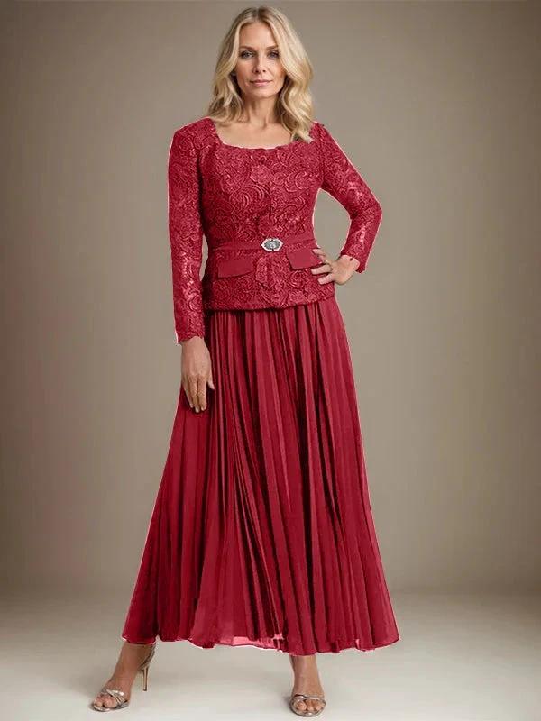 A-line Square Ankle-Length Chiffon Mother of the Bride Dress With Pleated - Image 46
