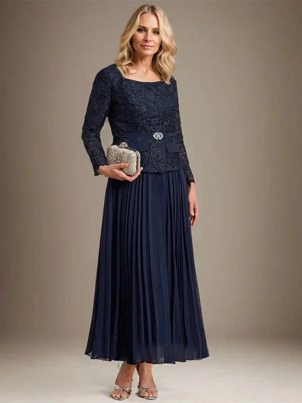 A-line Square Ankle-Length Chiffon Mother of the Bride Dress With Pleated - Image 5
