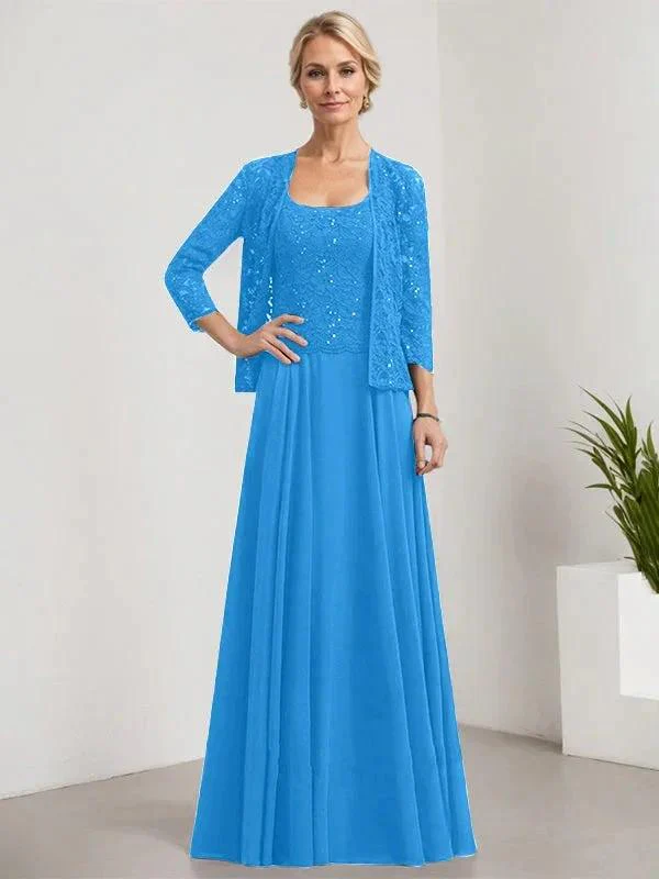 A-line Square Floor-Length Lace Chiffon Mother of the Bride Dress With Sequins - Image 10