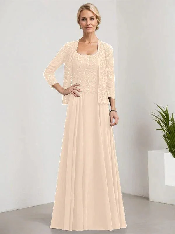 A-line Square Floor-Length Lace Chiffon Mother of the Bride Dress With Sequins - Image 11
