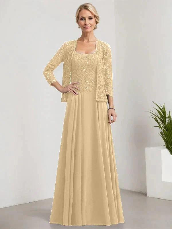 A-line Square Floor-Length Lace Chiffon Mother of the Bride Dress With Sequins - Image 13