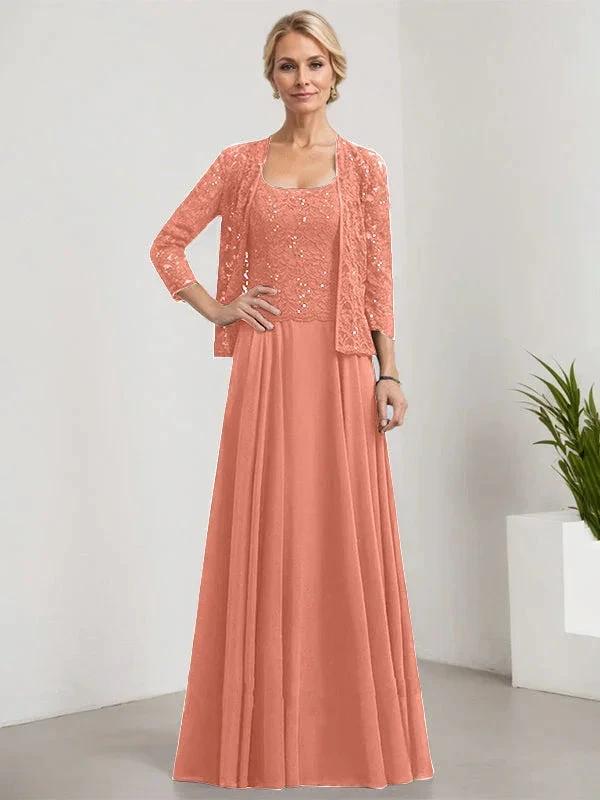 A-line Square Floor-Length Lace Chiffon Mother of the Bride Dress With Sequins - Image 14