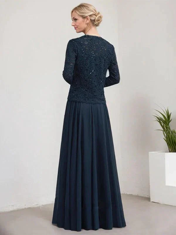 A-line Square Floor-Length Lace Chiffon Mother of the Bride Dress With Sequins - Image 2