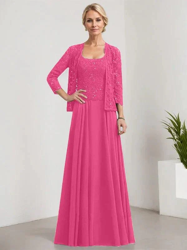 A-line Square Floor-Length Lace Chiffon Mother of the Bride Dress With Sequins - Image 20