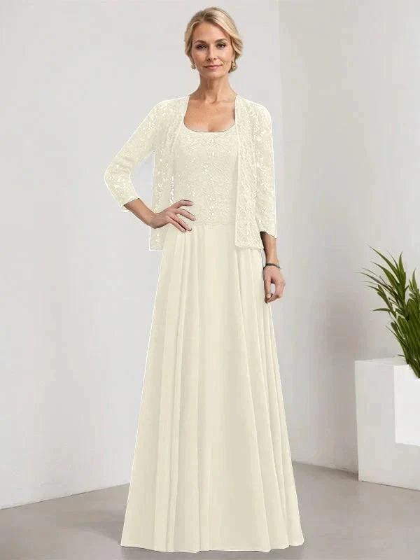 A-line Square Floor-Length Lace Chiffon Mother of the Bride Dress With Sequins - Image 21