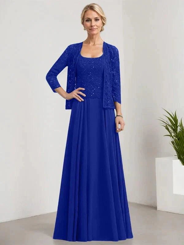 A-line Square Floor-Length Lace Chiffon Mother of the Bride Dress With Sequins - Image 35