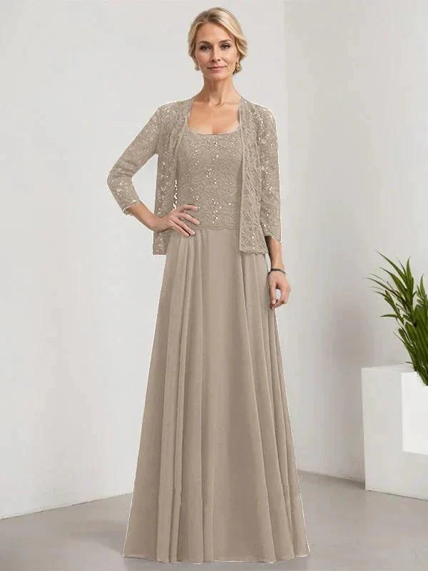 A-line Square Floor-Length Lace Chiffon Mother of the Bride Dress With Sequins - Image 38