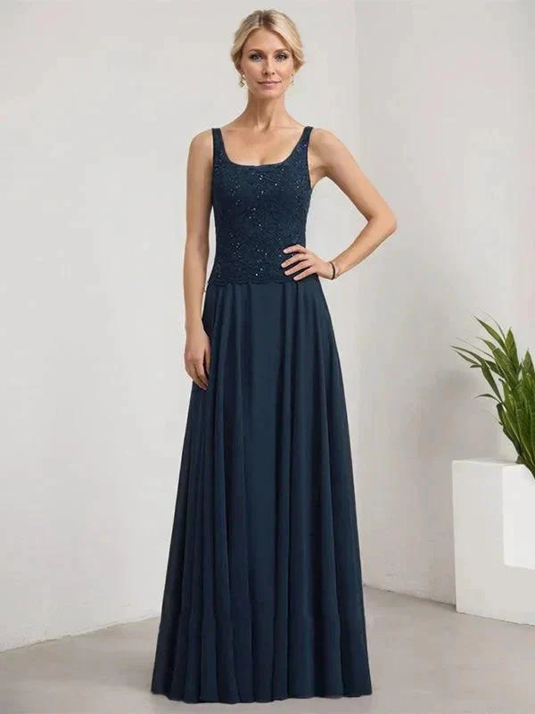 A-line Square Floor-Length Lace Chiffon Mother of the Bride Dress With Sequins - Image 4
