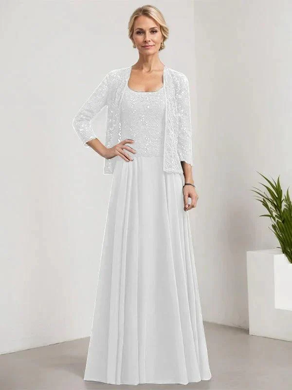 A-line Square Floor-Length Lace Chiffon Mother of the Bride Dress With Sequins - Image 41