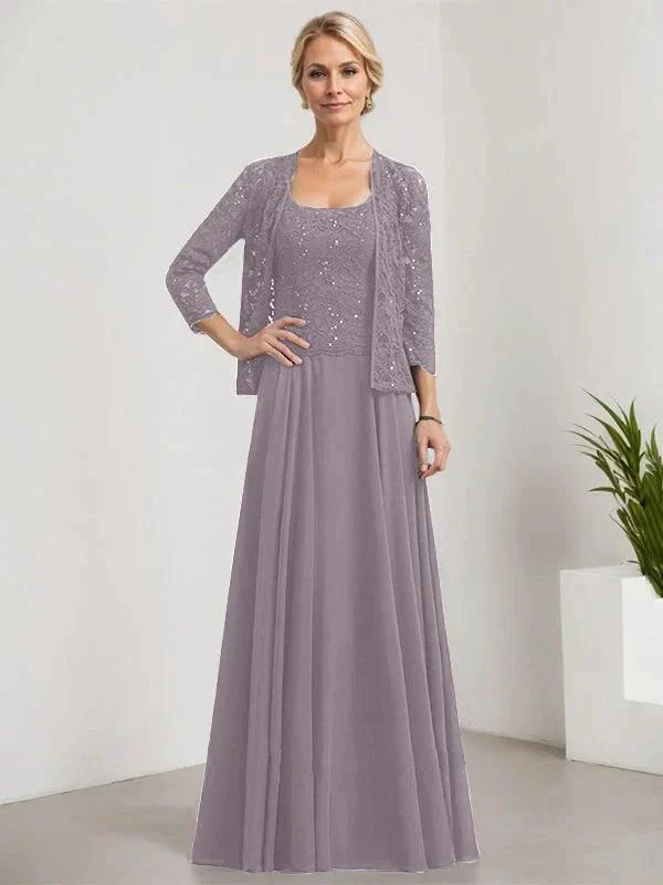 A-line Square Floor-Length Lace Chiffon Mother of the Bride Dress With Sequins - Image 43