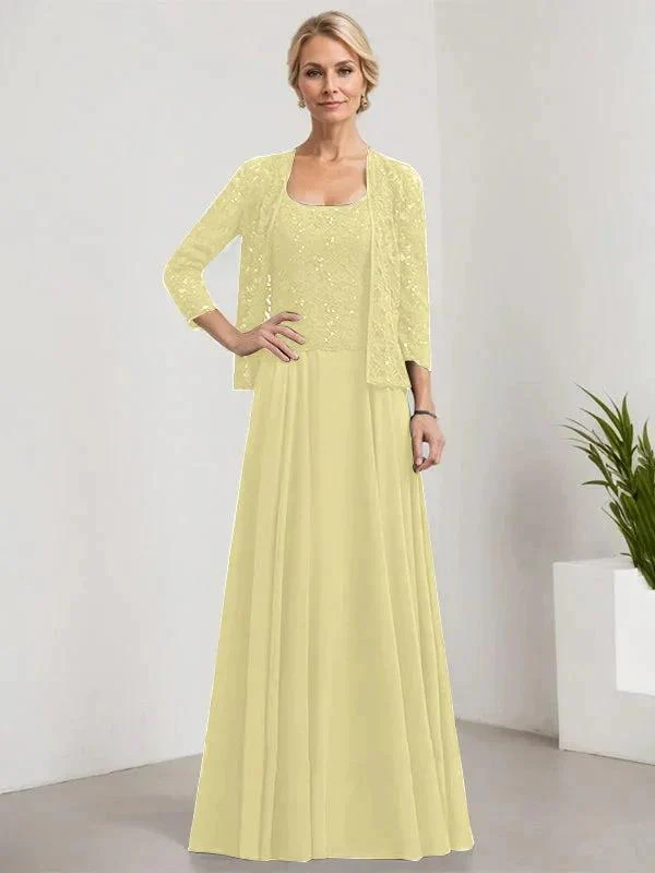 A-line Square Floor-Length Lace Chiffon Mother of the Bride Dress With Sequins - Image 44