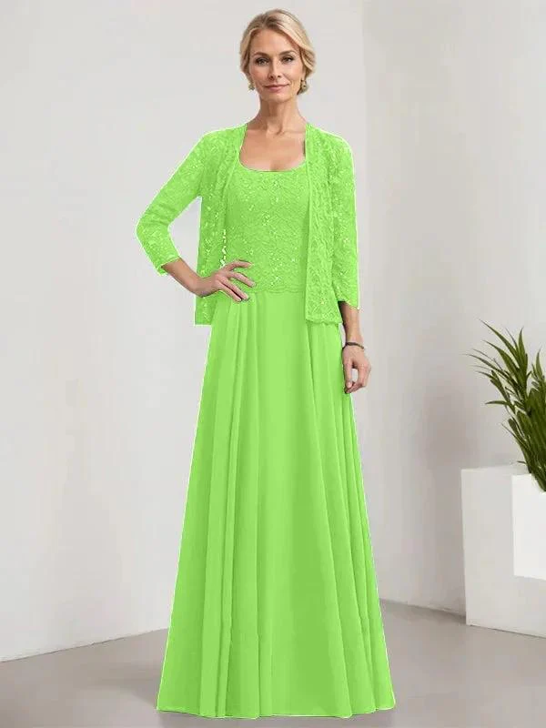 A-line Square Floor-Length Lace Chiffon Mother of the Bride Dress With Sequins - Image 46
