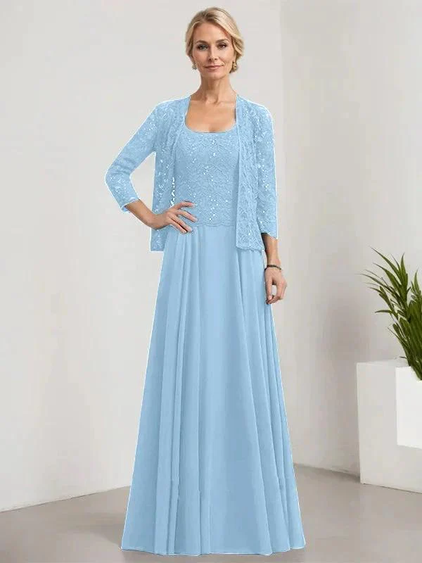 A-line Square Floor-Length Lace Chiffon Mother of the Bride Dress With Sequins - Image 47