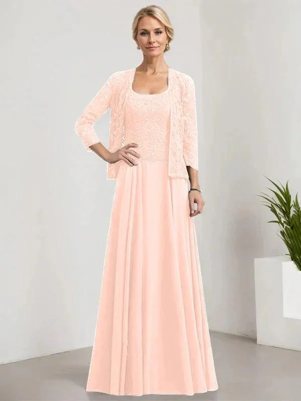 A-line Square Floor-Length Lace Chiffon Mother of the Bride Dress With Sequins - Image 48