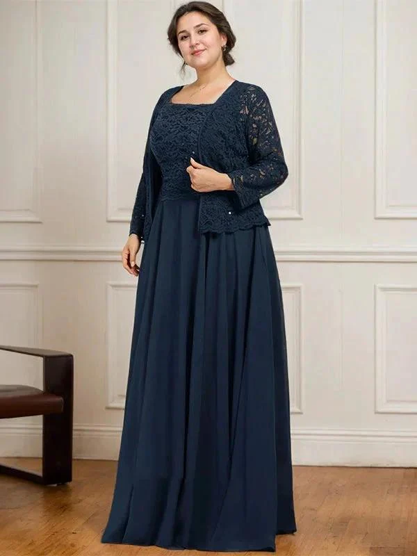 A-line Square Floor-Length Lace Chiffon Mother of the Bride Dress With Sequins - Image 5